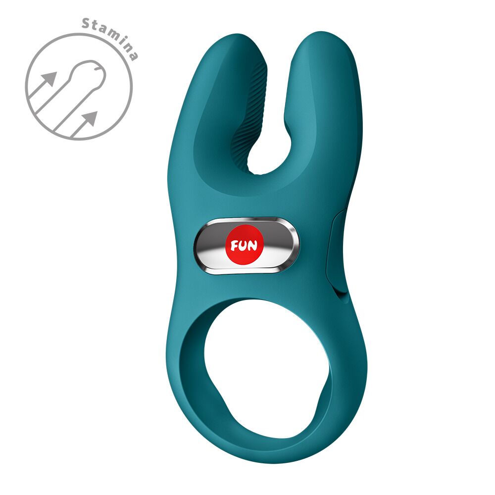 Эрекционное виброкольцо с двойной стимуляцией клитора Fun Factory NŌS PRO Bottle Green, 2 мотора