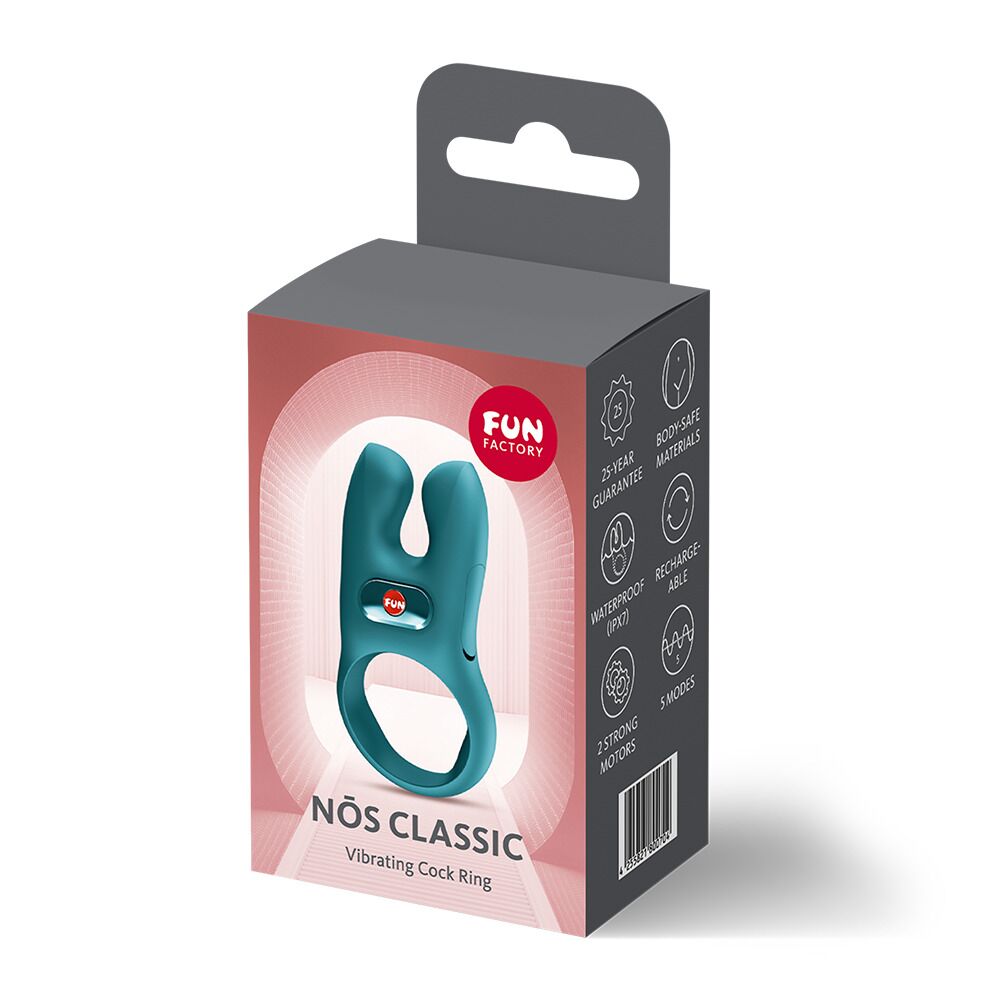 Эрекционное виброкольцо с двойной стимуляцией клитора Fun Factory NŌS CLASSIC Bottle Green, 2 мотора