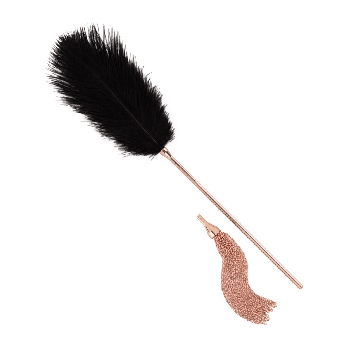 Щекоталка с металлическим флоггером Rosy Gold - Feather Tickler & Whip