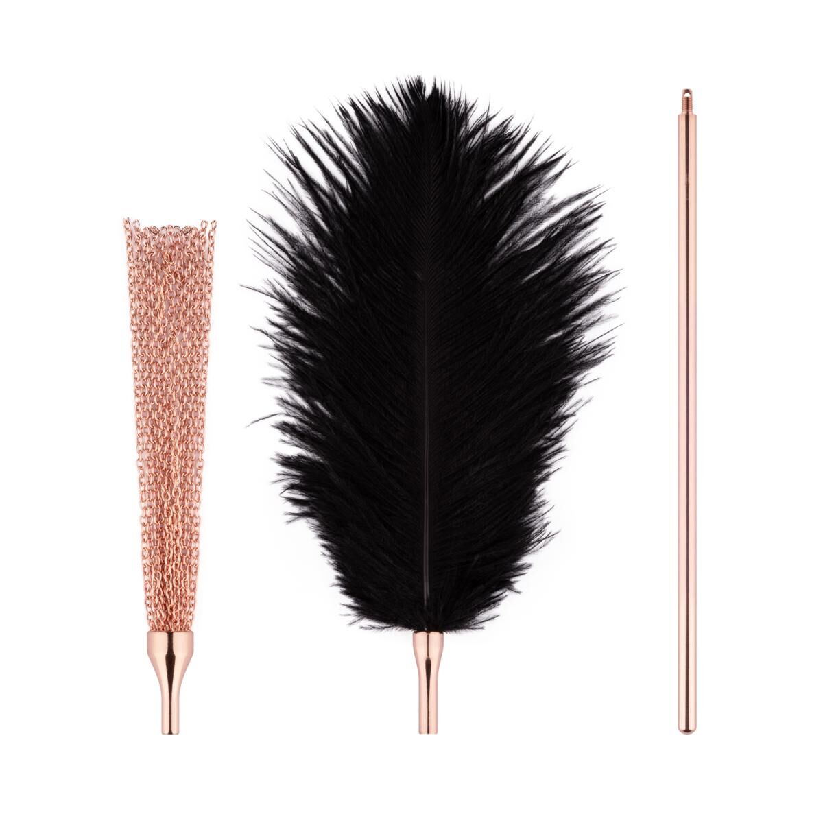 Щекоталка с металлическим флоггером Rosy Gold - Feather Tickler & Whip
