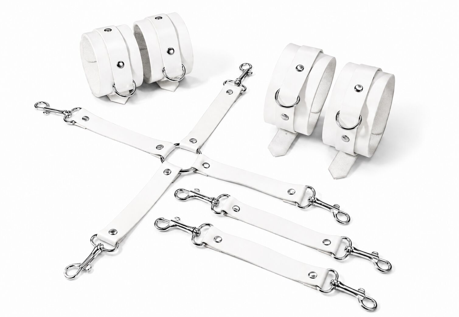 Набор для БДСМ Feral Feelings BDSM Kit 3 White, наручники, поножи, крестовина