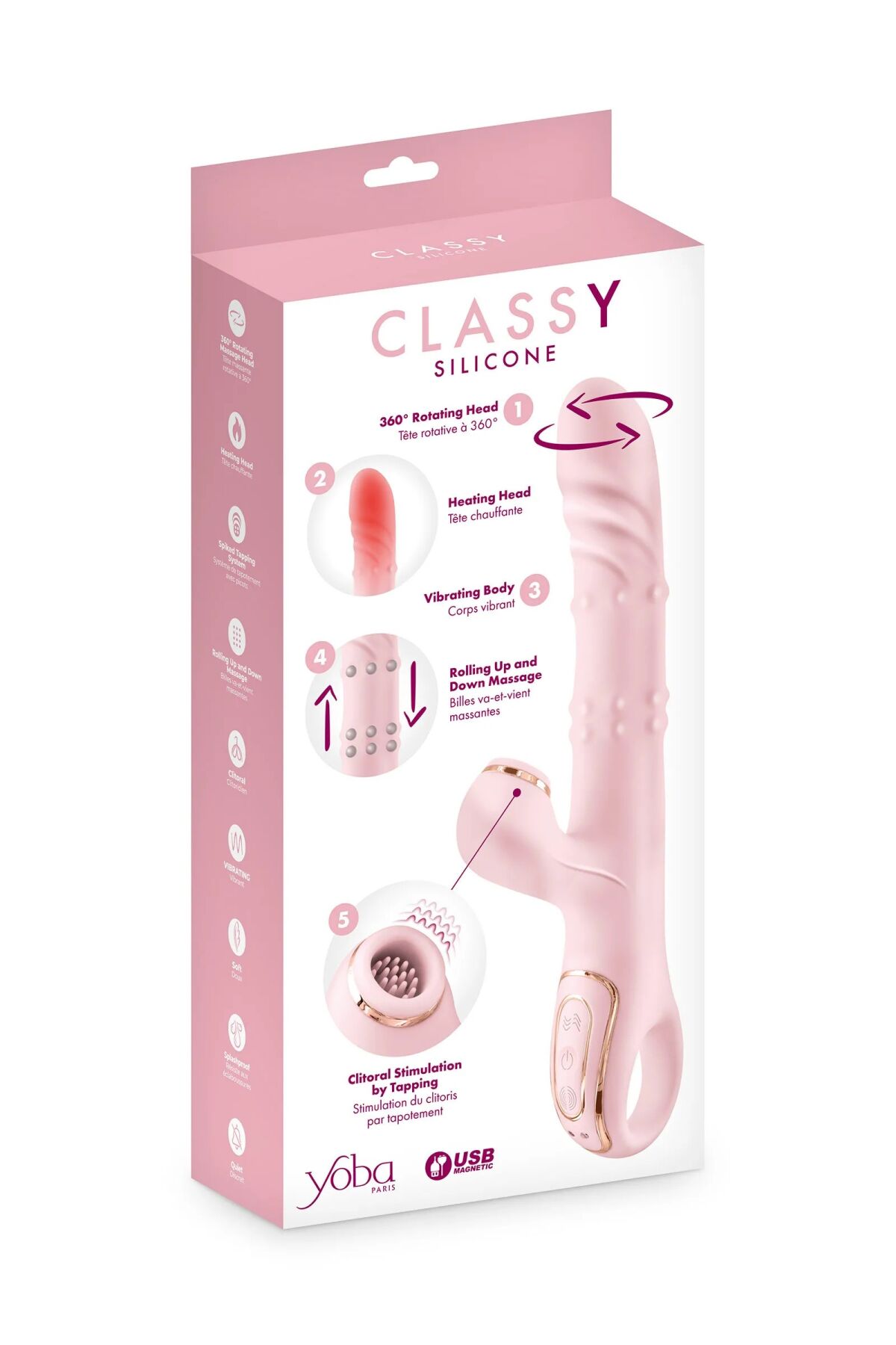 Вібратор-кролик 5в1 Yoba Classy, ​​вібрація, ротація, пульсація, перлинний масаж, нагрівання