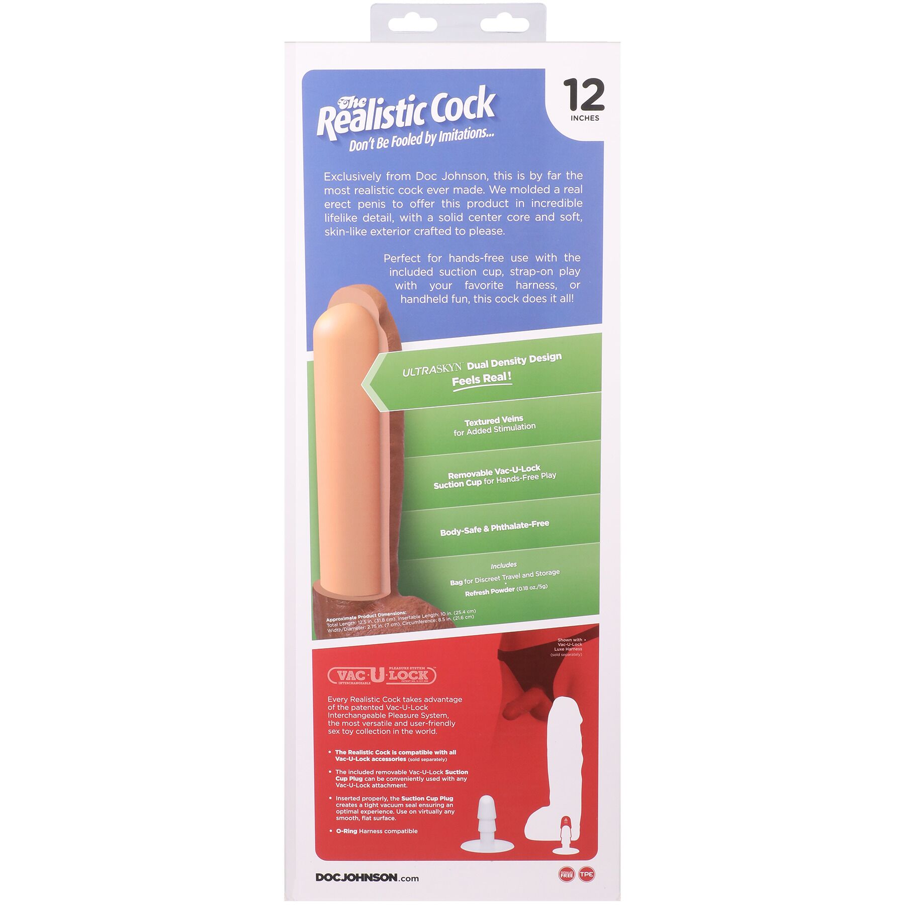 Фалоімітатор Doc Johnson The Realistic Cock ULTRASKYN - 12 Inch Hung with Balls Vanilla
