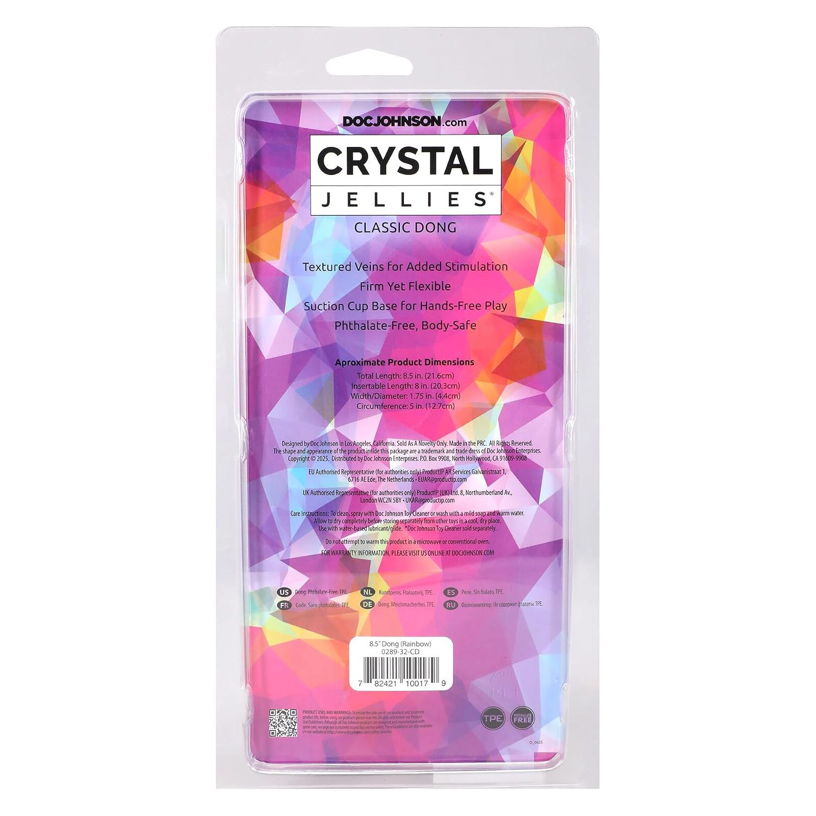 Фалоімітатор Doc Johnson Crystal Jellies - 8.5 Inch Сlassic Dong - Rainbow