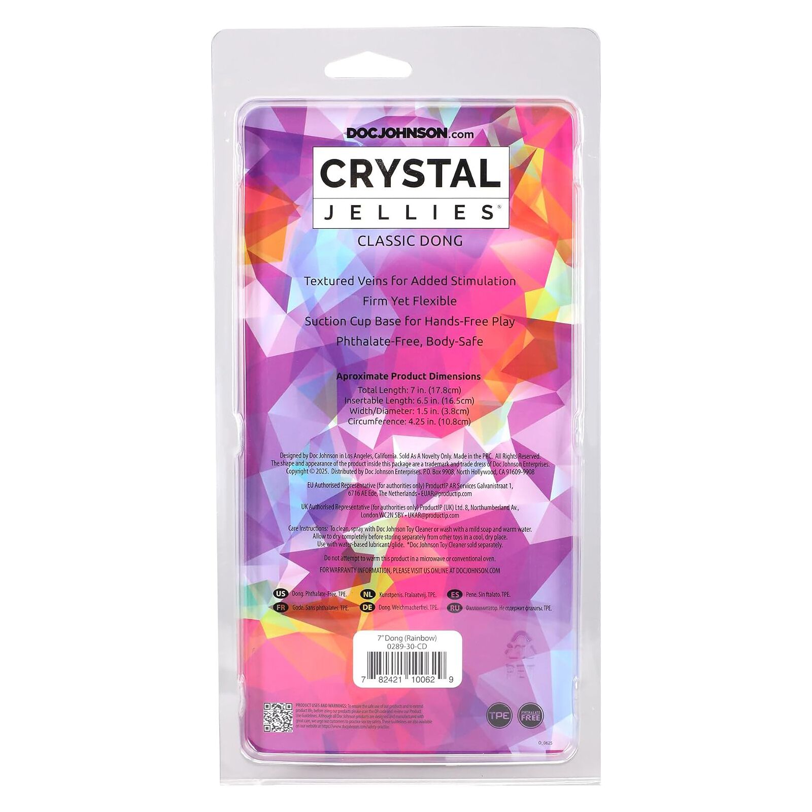 Фалоімітатор Doc Johnson Crystal Jellies - 7 Inch Сlassic Dong - Rainbow