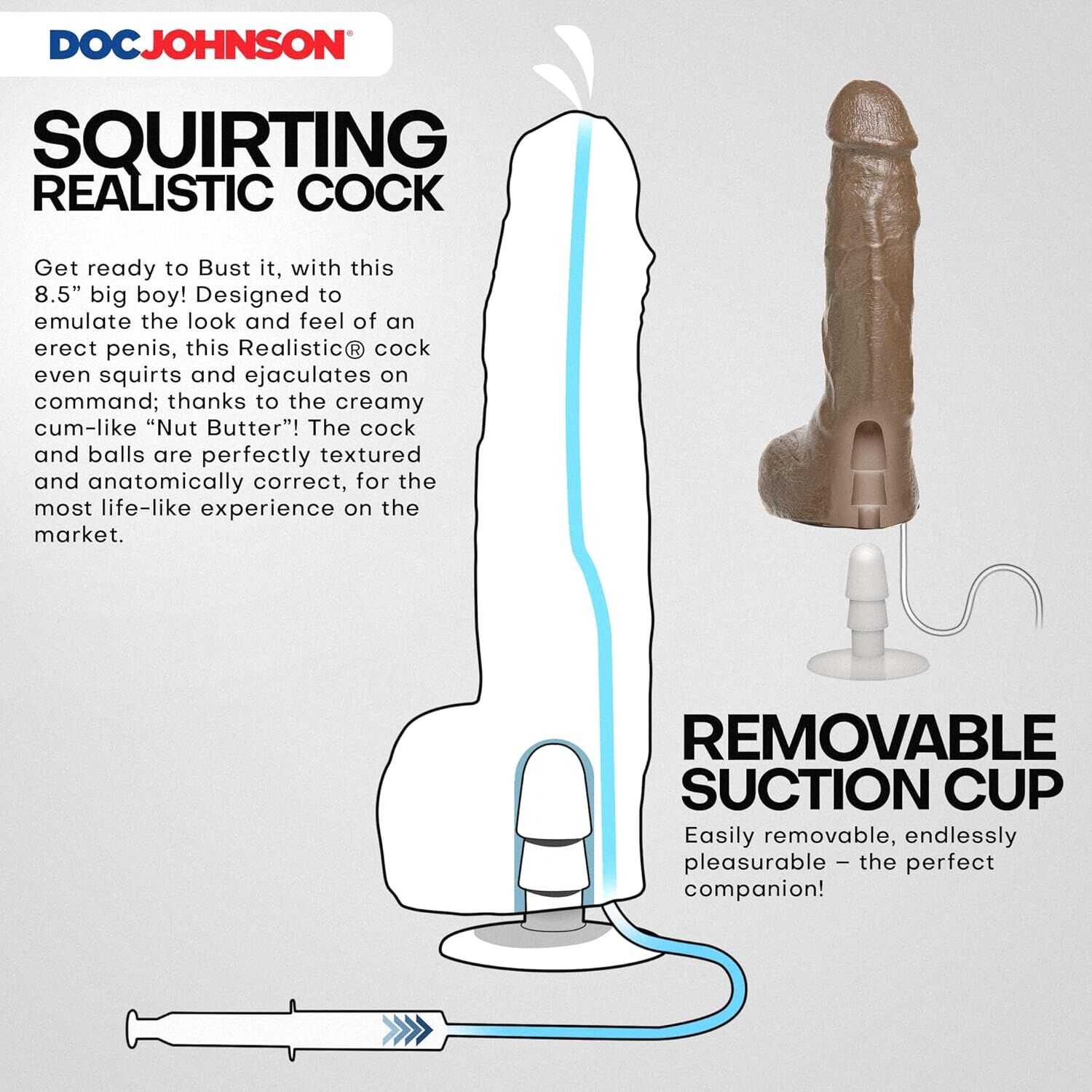 Фалоімітатор, що кінчає Doc Johnson The Realistic Cock ULTRASKYN - Squirting 9,5 Inch Caramel
