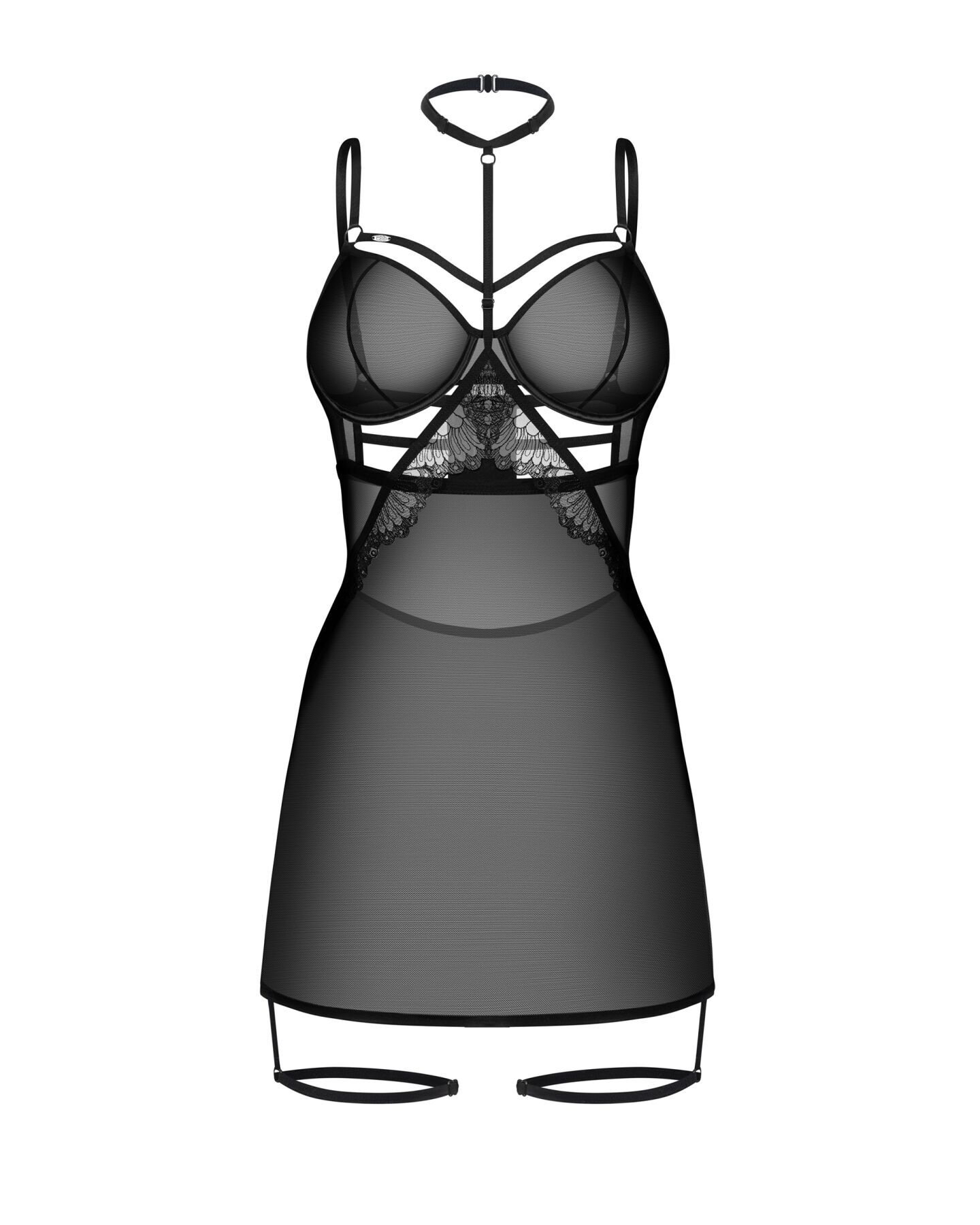 Бебі-дол Obsessive Arrowel Black chemise L/XL, з декоративним чокером та гартерами