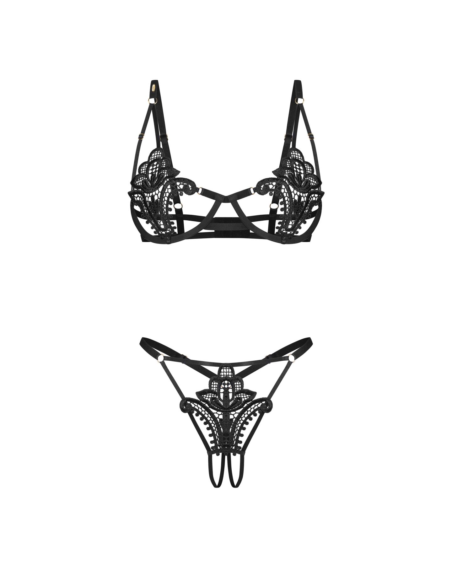 Комплект Obsessive Luise Sublim Black 2-pcs crotchless set 2XL/3XL