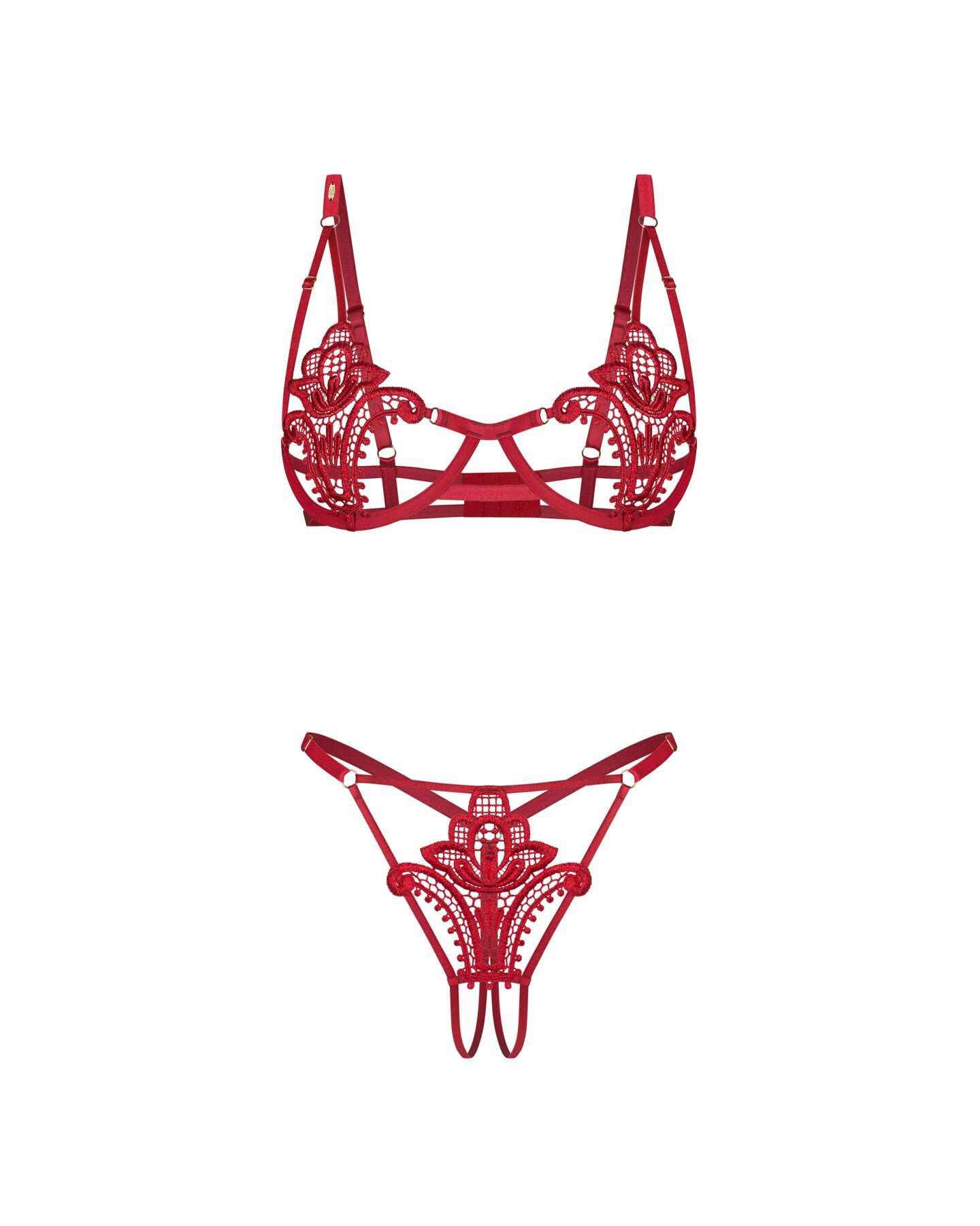Комплект Obsessive Luise Sublim Red 2-pcs crotchless set L/XL