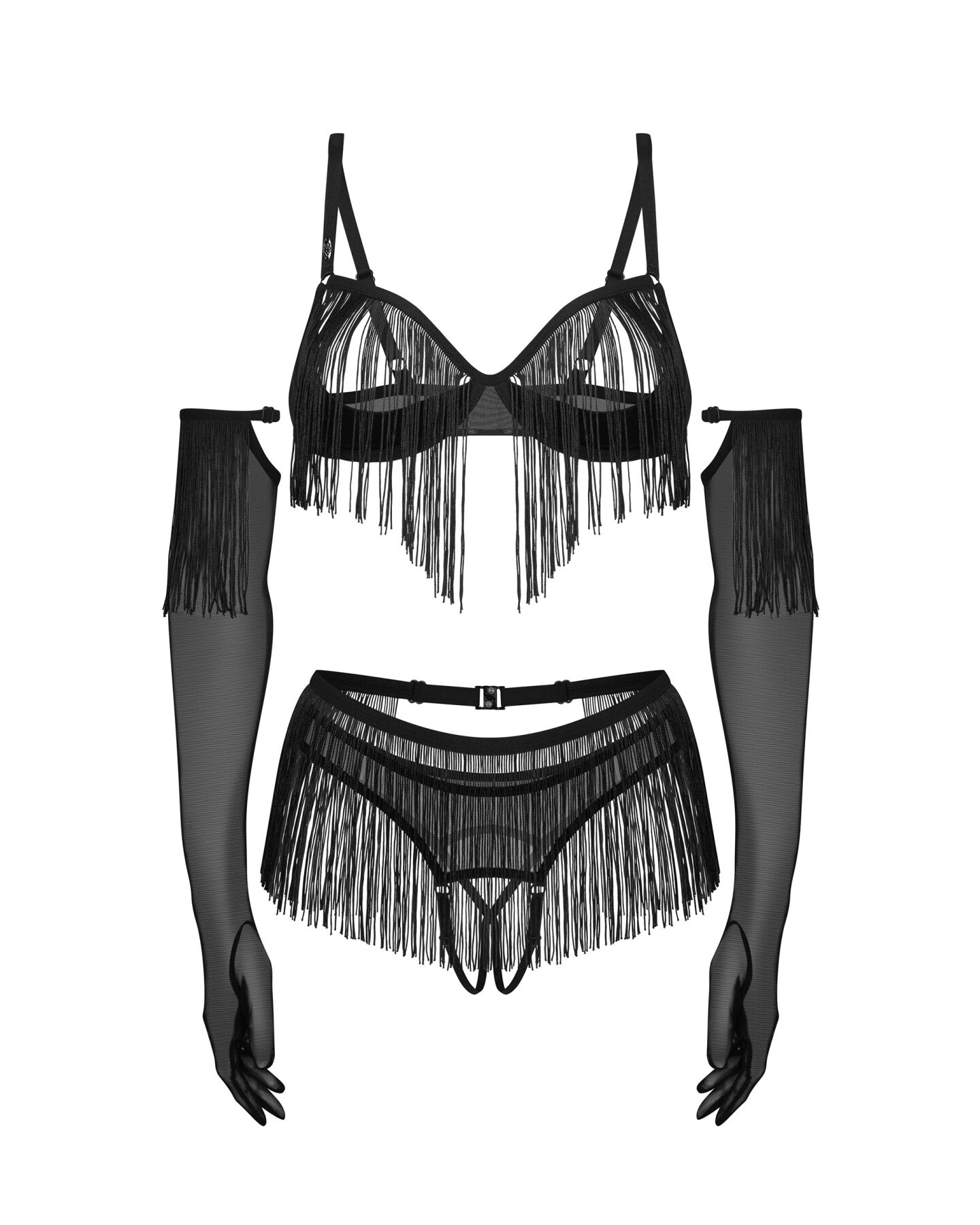 Комплект Obsessive Rossay Black 4-pcs crotchless set 2XL/3XL