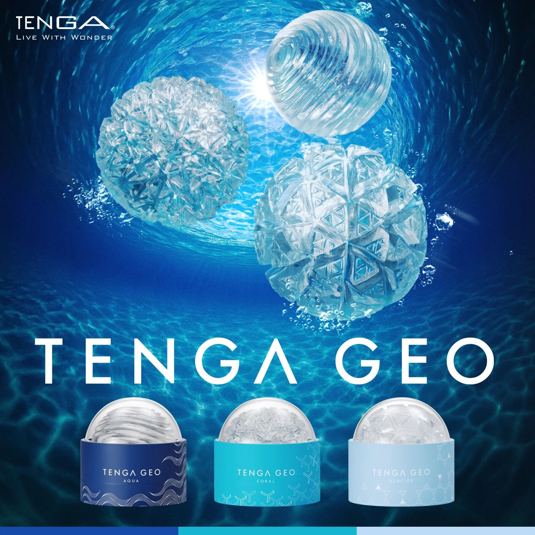 Мастурбатор Tenga Geo Glacier Clear, новий матеріал, інтенсивні блоки