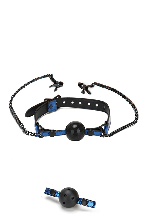 Кляп з зажимами для сосків WHIPSMART DIAMOND BLUE