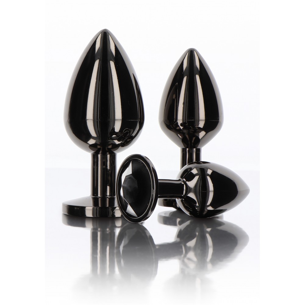 Анальна металева пробка M із чорним каменем Butt Plug With Diamond Jewel Taboom