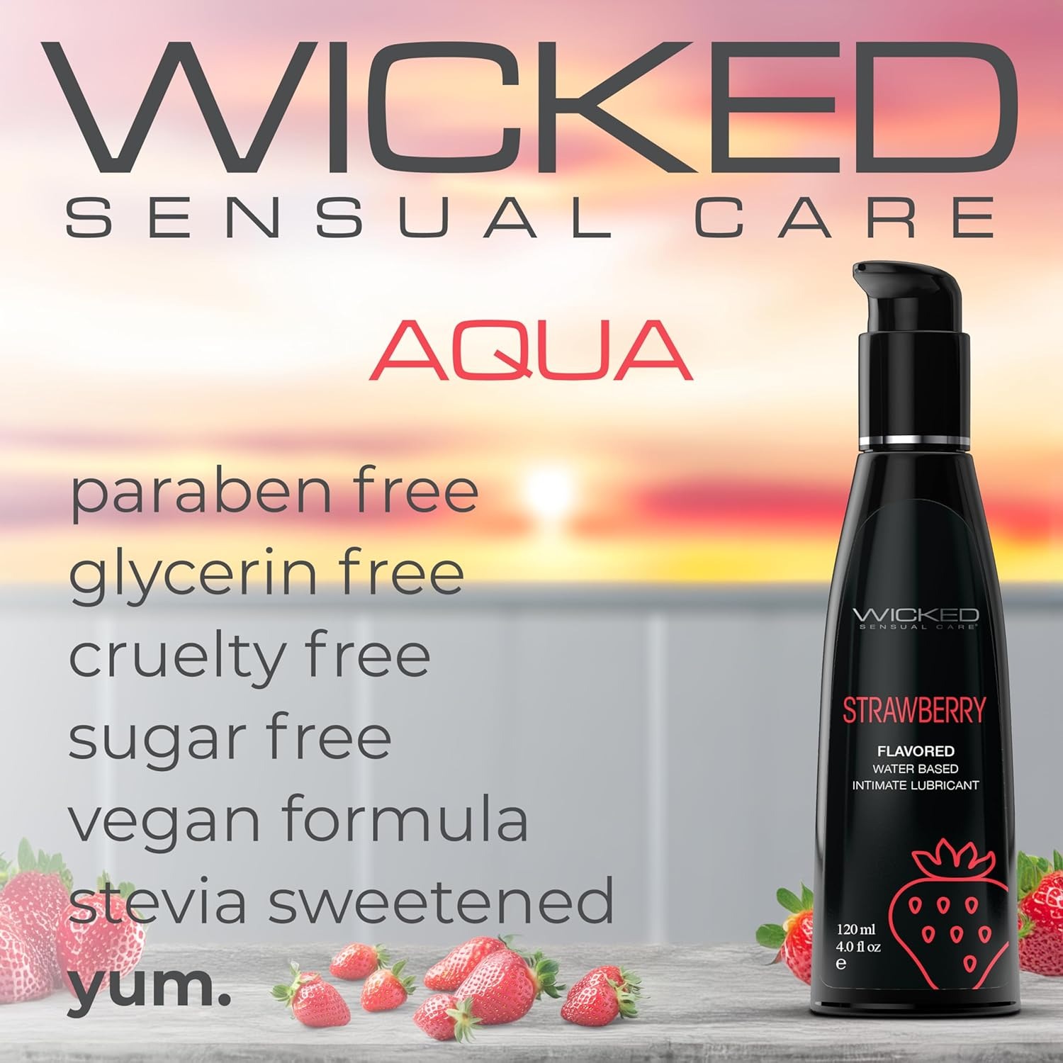 Їстівний лубрикант зі смаком полуниці Wicked Aqua Strawberry на водній основі, 120 мл