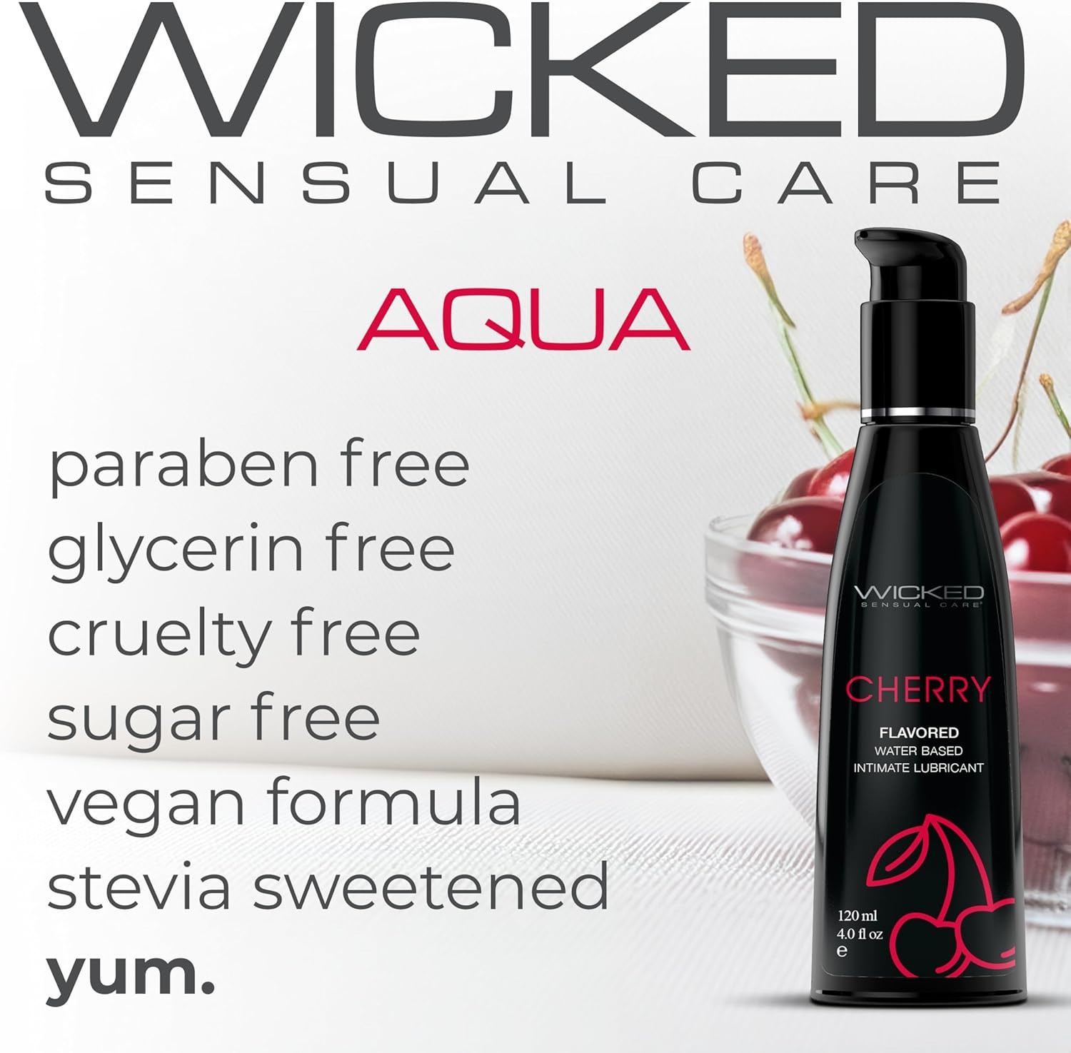 Съедобный лубрикант со вкусом вишни Wicked Aqua Cherry на водной основе, 120 мл
