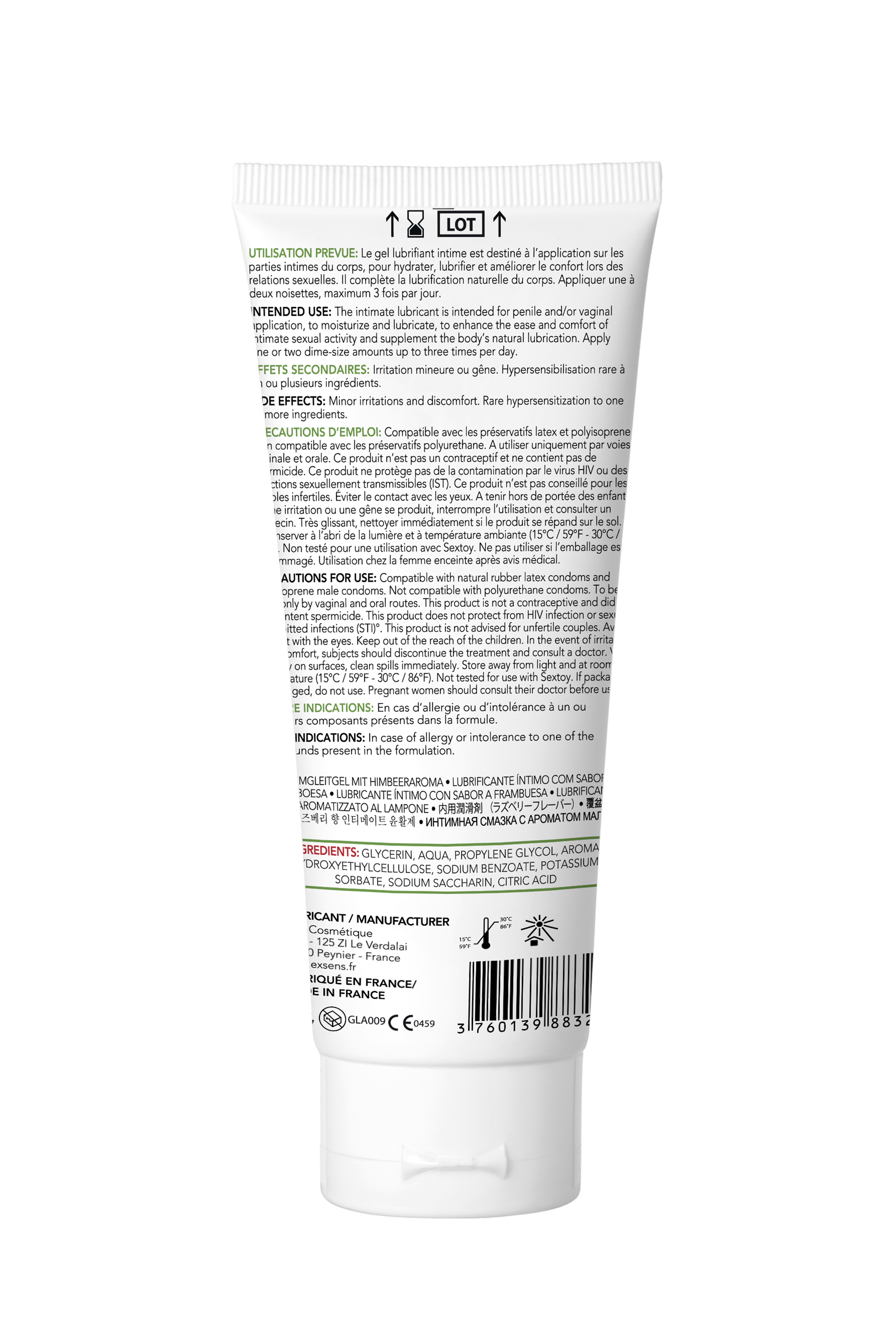 Їстівний лубрикант на водній основі EXSENS LUBRICANT RASPBERRY 100ML