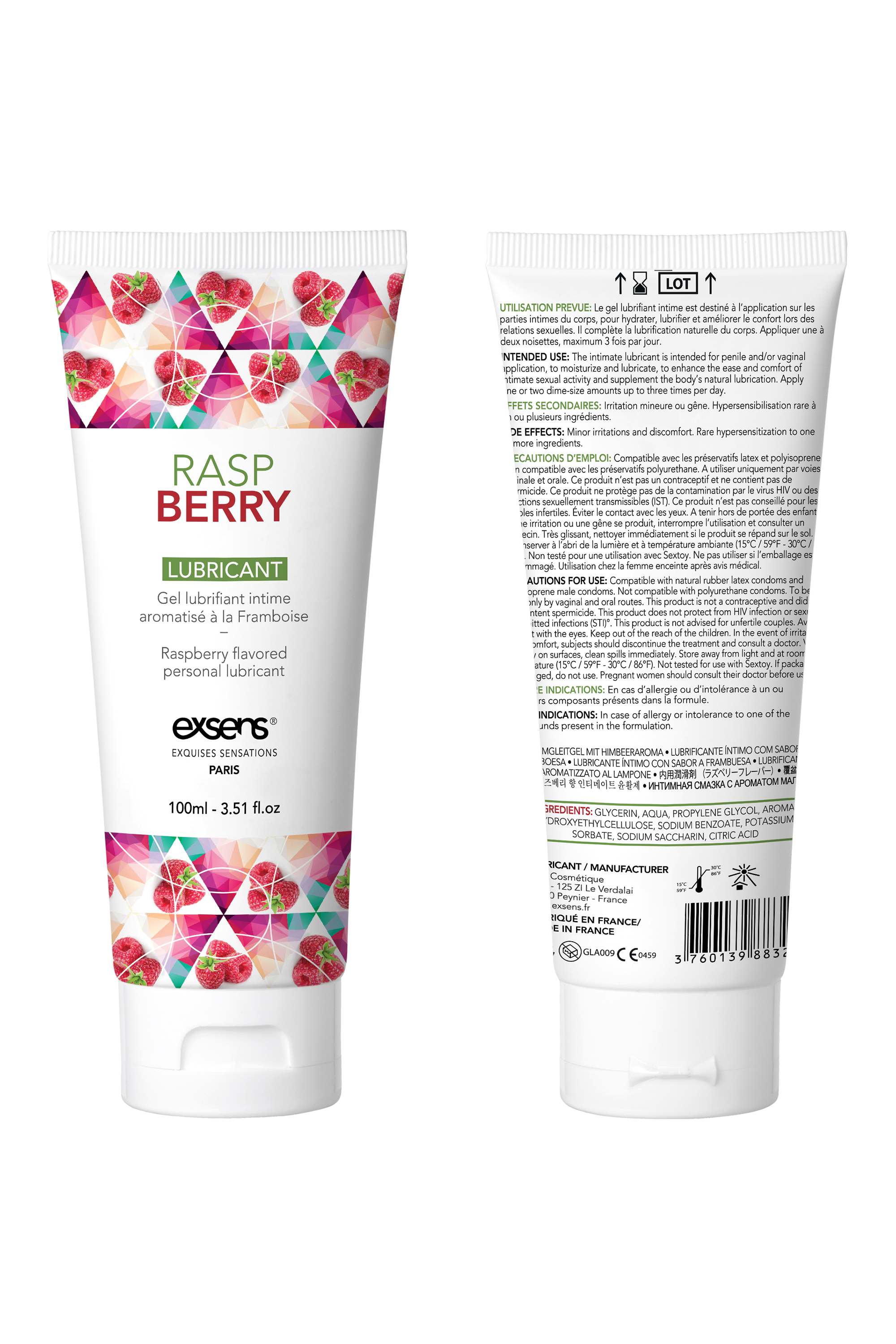 Їстівний лубрикант на водній основі EXSENS LUBRICANT RASPBERRY 100ML