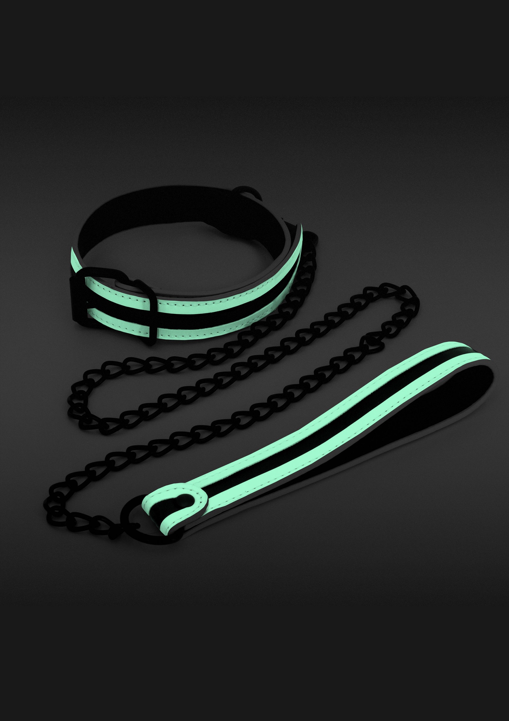 Нашийник з повідцем NS Novelties GLO Bondage Collar And Leash Green світяться в темряві