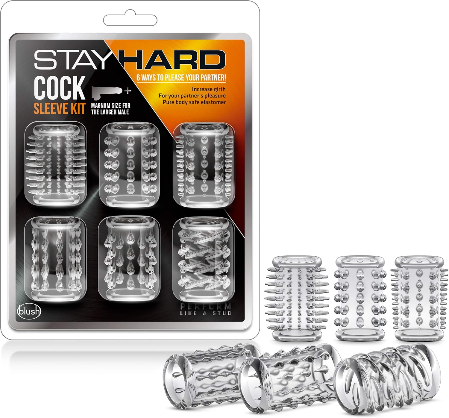 Набор насадок с разной структурой Blush Stay Hard Cock Sleeve Kit прозрачные