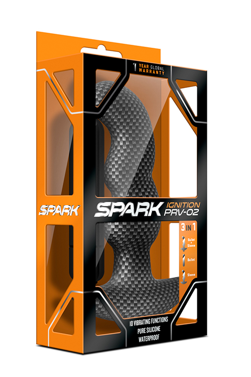 Анальная пробка с вибрацией 3-в-1 Blush Spark Ignition PRV-02 в цвете ,,карбон,,