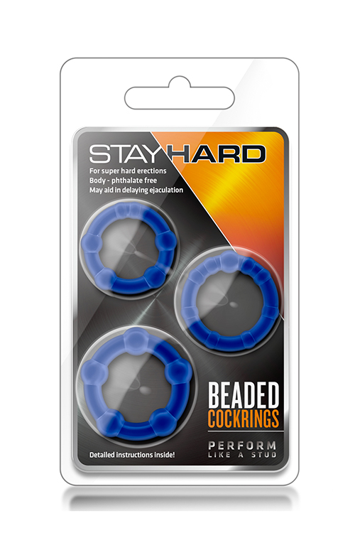 T330566 набір ерекційних кілець STAY HARD BEADED COCKRINGS BLUE