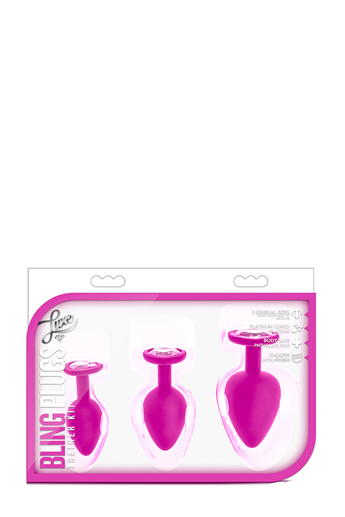 Набір анальних пробок із камінням Blush Bling Plugs Training Kit, рожевий