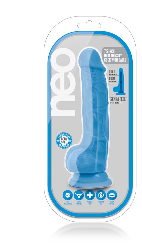 Фалоімітатор з подвійною щільністю NEO 7.5 INCH COCK W. BALLS BLUE