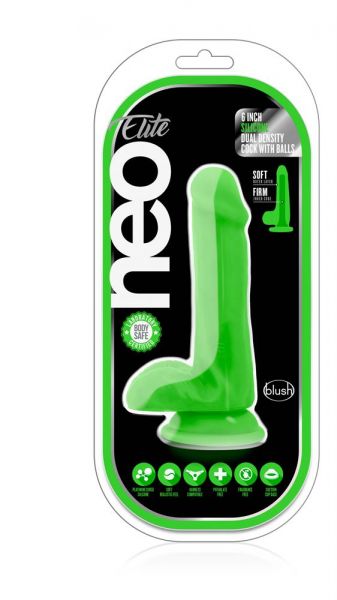 T331187 фалоімітатор з подвійною щільністю NEO ELITE COCK W. BALLS NEON GREEN