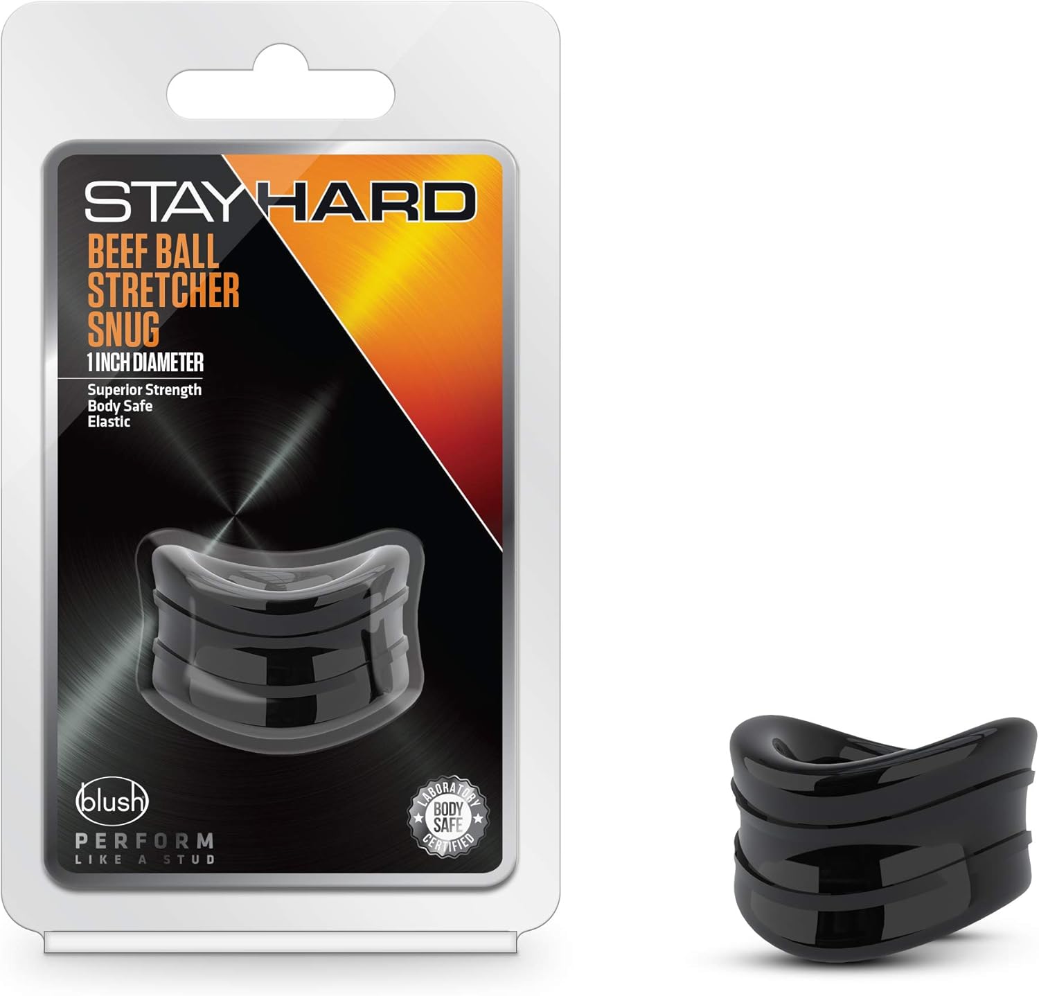 Ерекційна насадка Blush Stay Hard Beef Ball Stretcher Snug чорна, 3.8 см