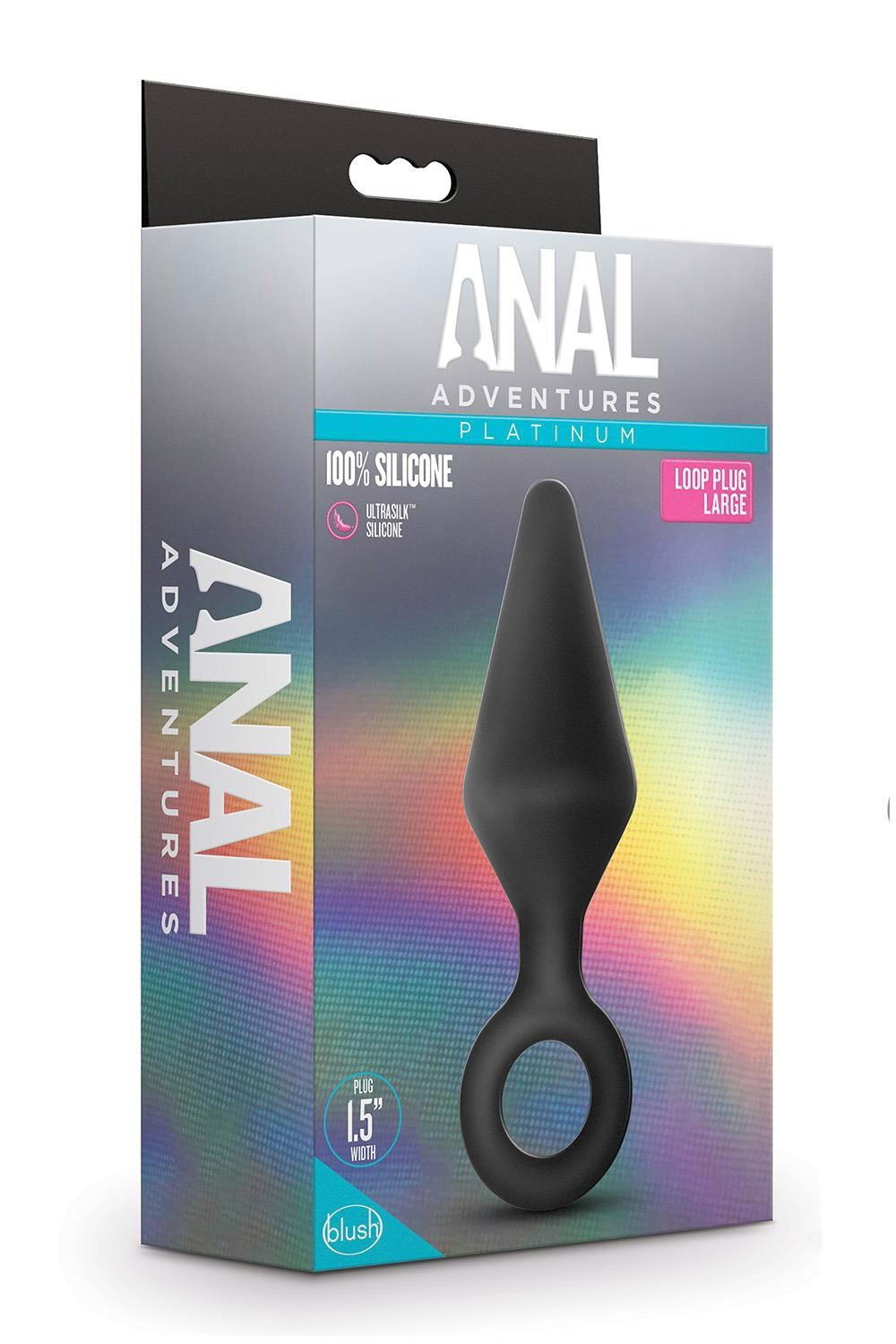 Анальная пробка с кольцом-стоппером L Anal Adventures Blush, силиконовая, черная, 13.3 х 3.8 см