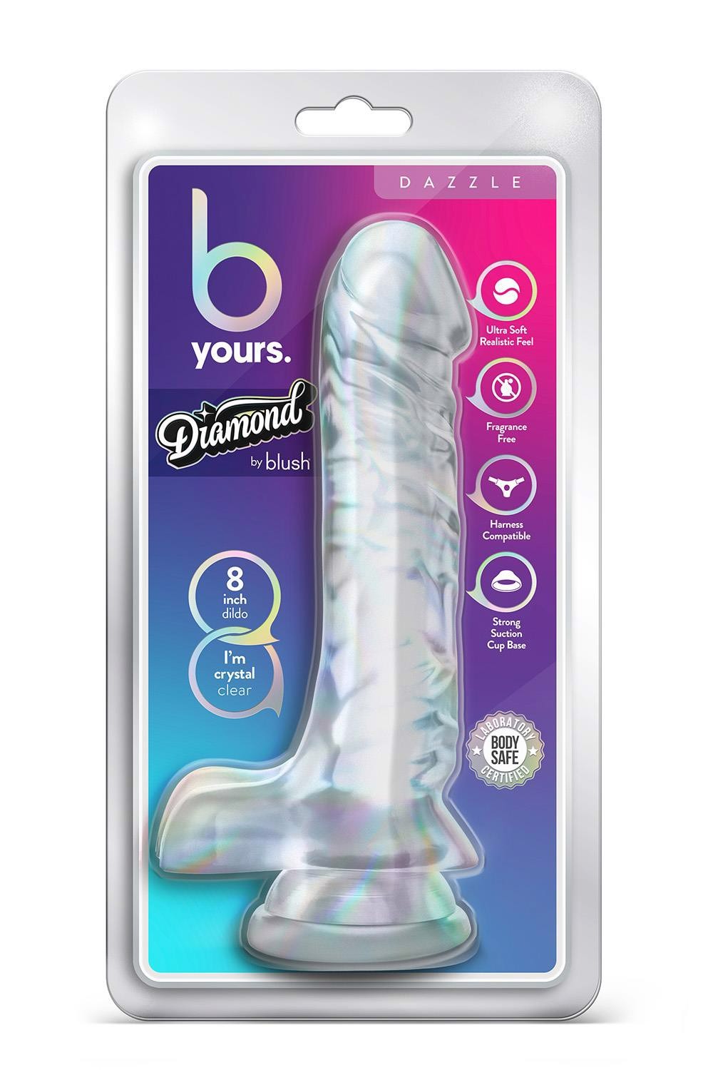 Фаллоимитатор реалистичный на присоске Blush B Yours прозрачный, 22.8 х 4.4 см