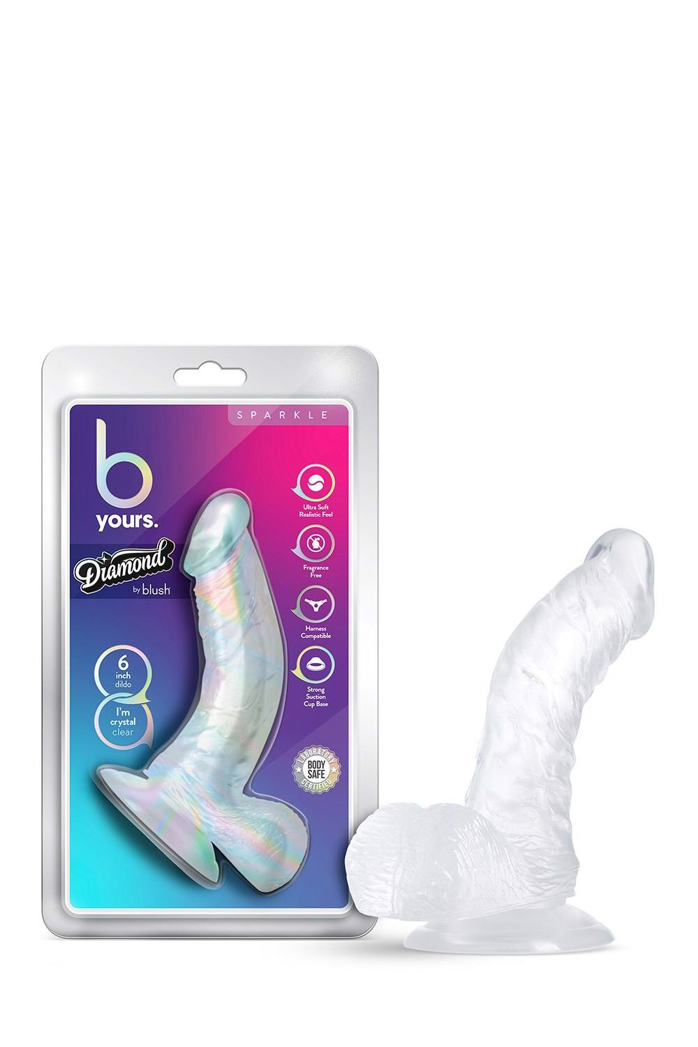 Фаллоимитатор изогнутой формы с присоской ,прозрачный 18 см B YOURS DIAMOND SPARKLE CLEAR