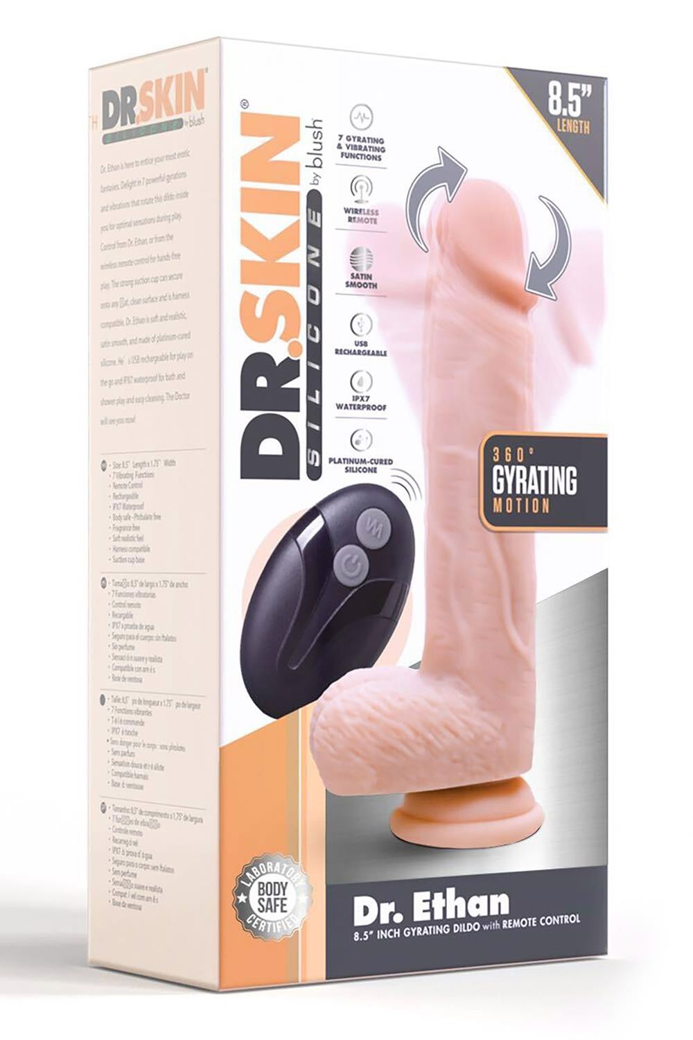 Вибратор с ротацией реалистичный с дистанционным пультом Dr. Skin Blush бежевый, 21.6 х 4.4 см