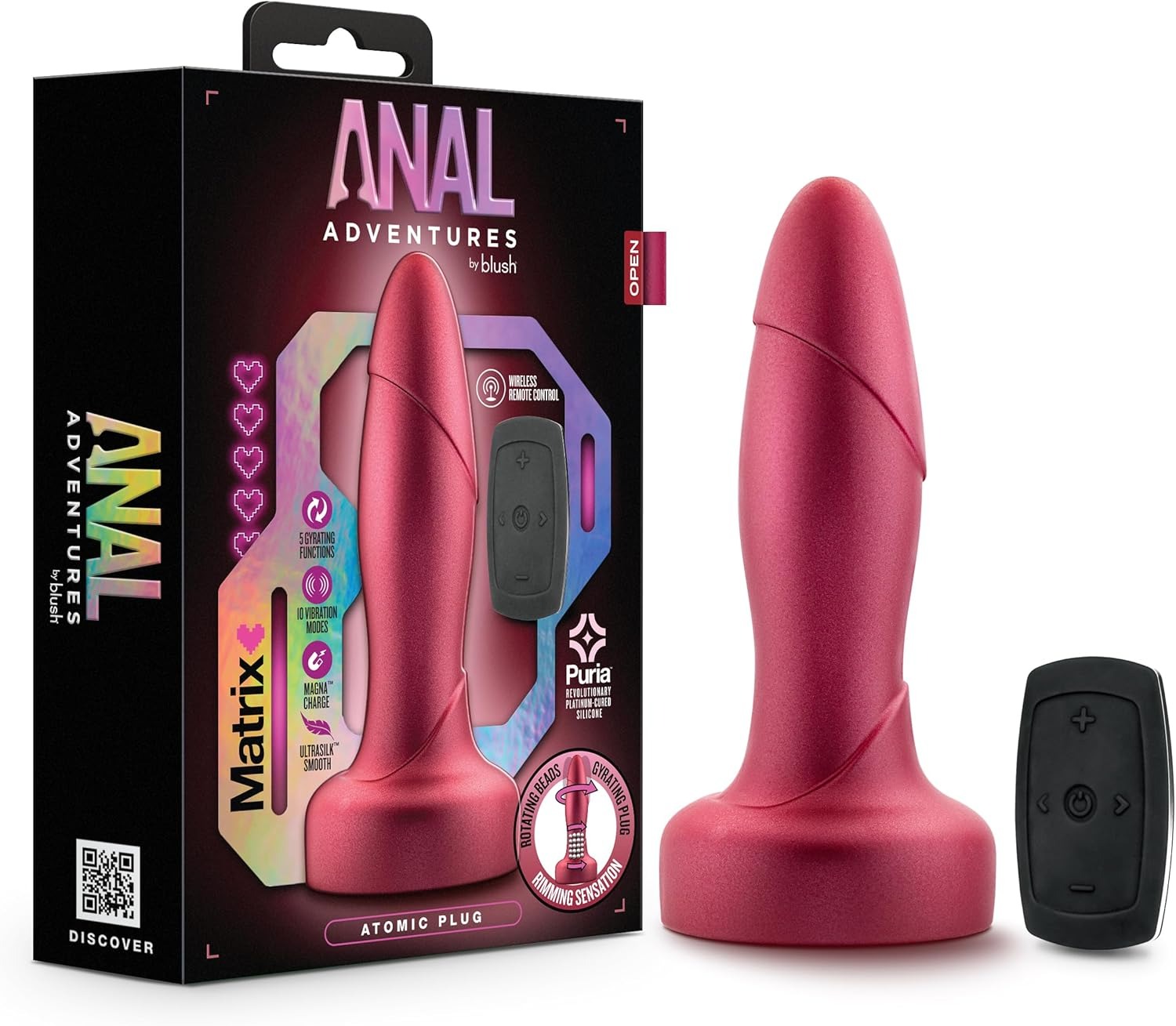 Анальна пробка з вібрацією та пультом Blush Anal Adventures Matrix, червона