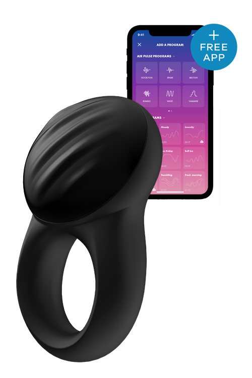 Кольцо эрекционное Satisfyer SIGNET RING с подключением к приложению, черное