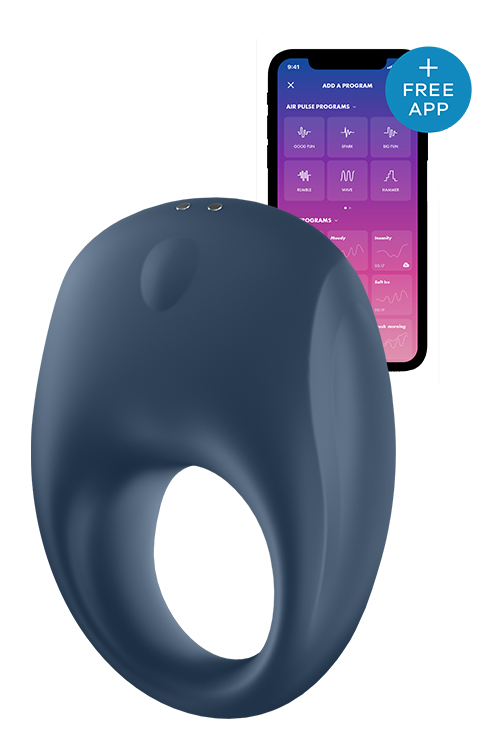 Эрекционное синее виброкольцо Satisfyer Strong One с возможностью работать от приложения