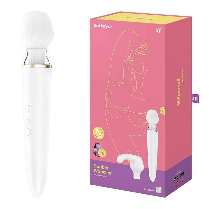 Смарт массажер-микрофон Satisfyer Double Wand-er Connect App белый