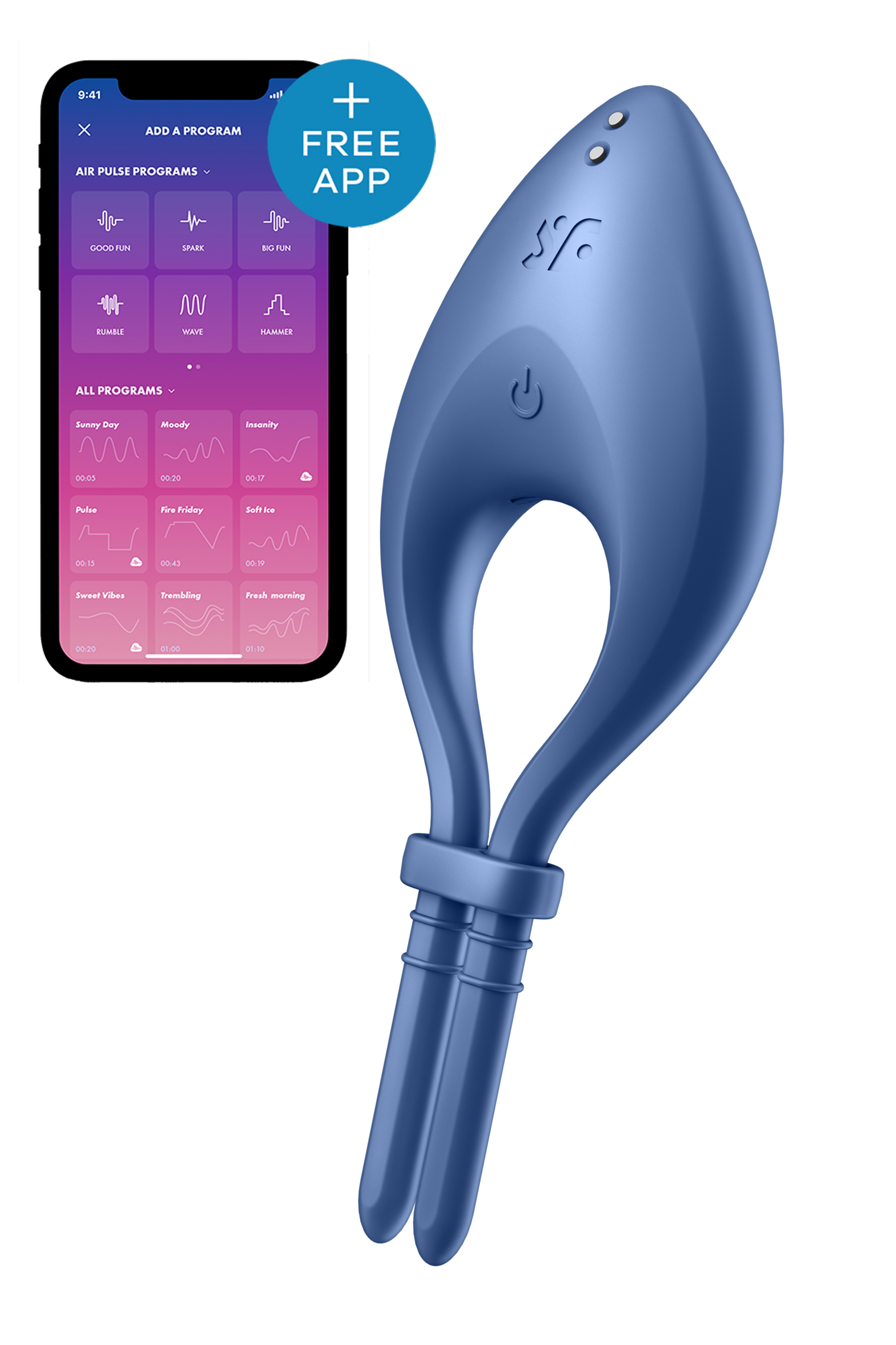 Эрекцинное виброкольцо с функцией управления телефоном Satisfyer Bullseye синий