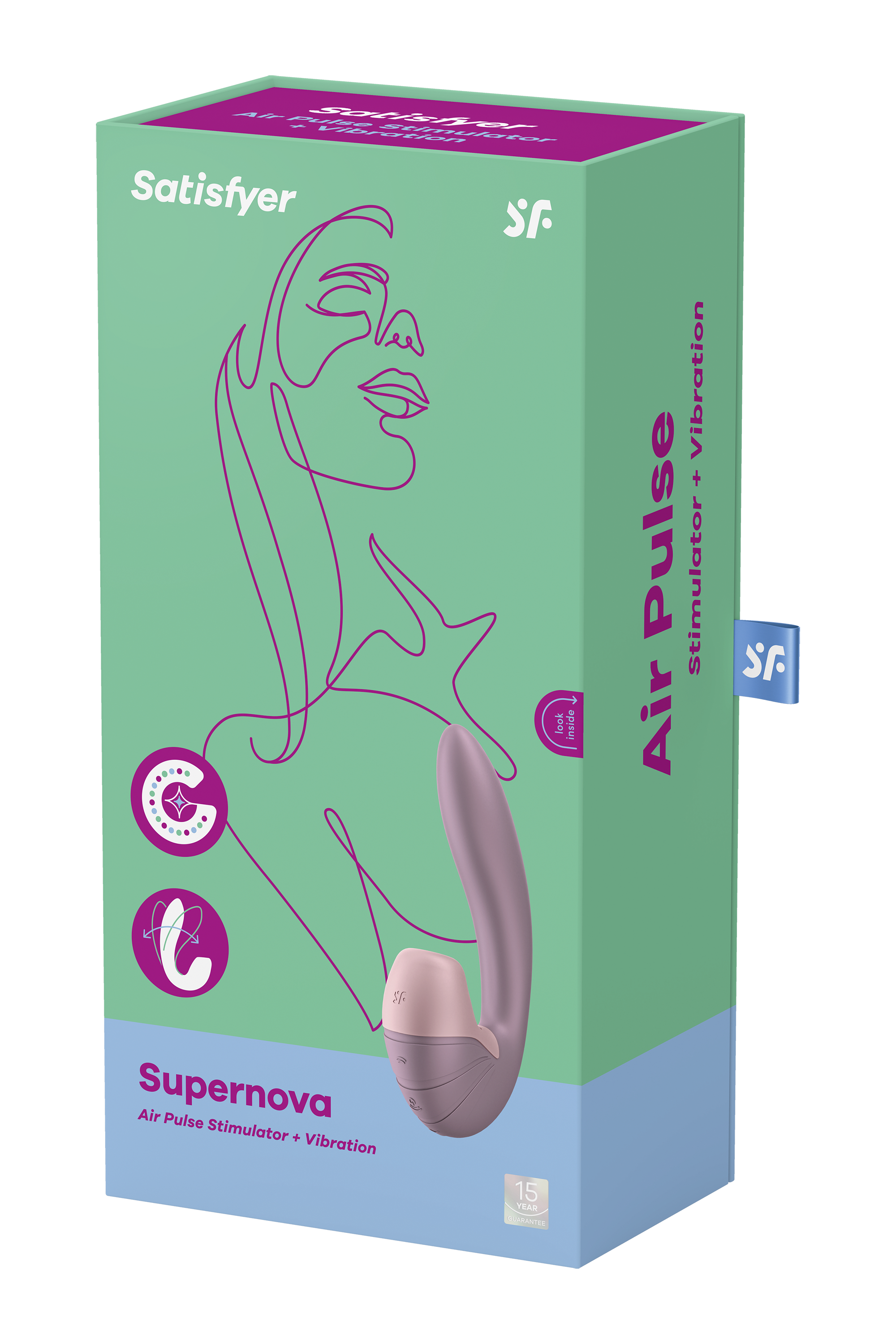 Двойной вибратор с вакуумной стимуляцией Satisfer Air Pulse Supernova розовый