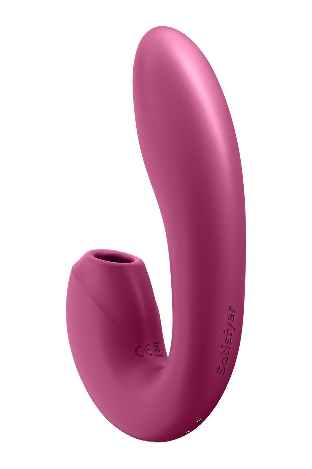 Подвійний смарт вібратор із вакуумною стимуляцією Satisfyer Sunray Connect App Berry бордовий