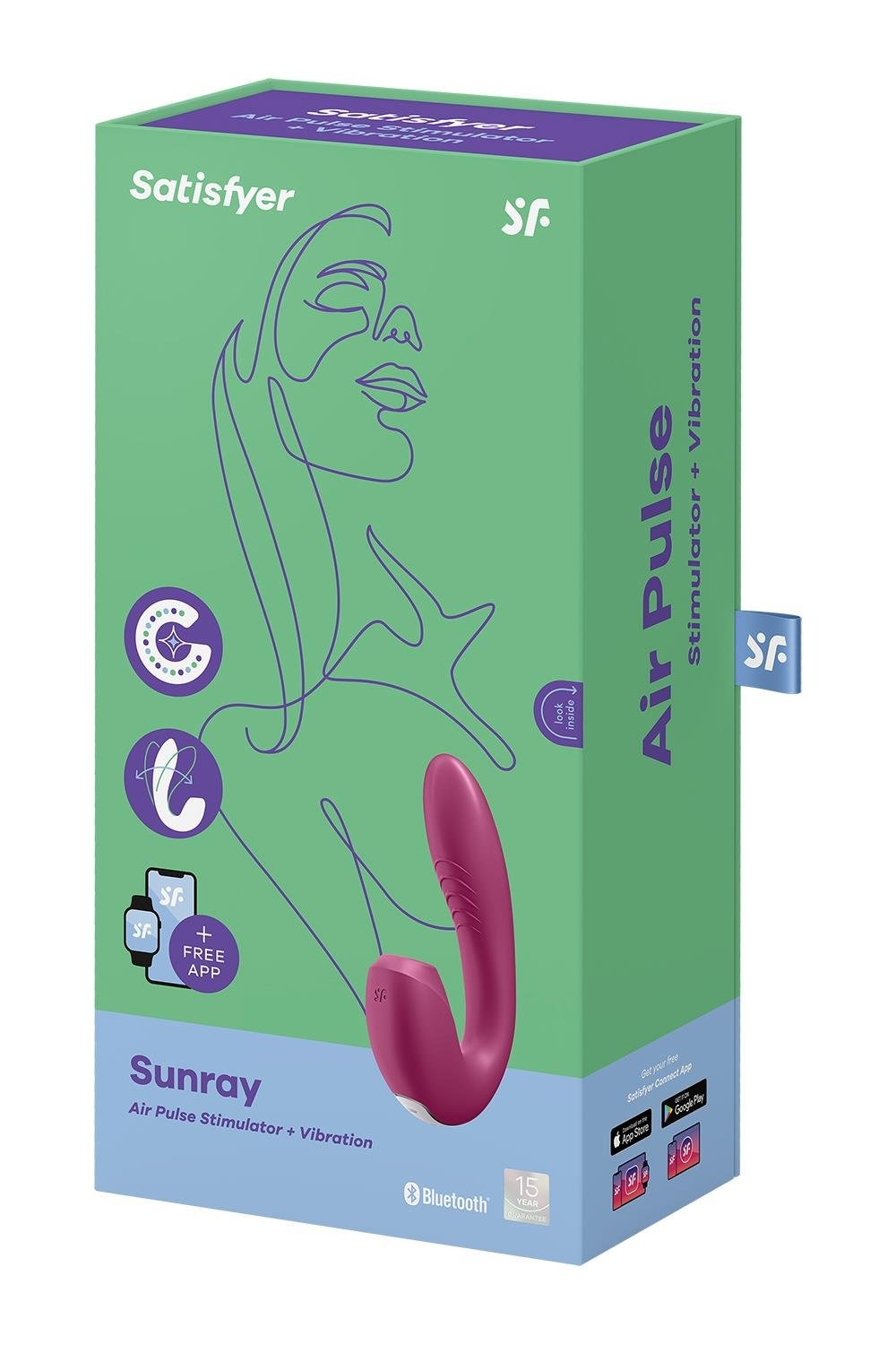 Подвійний смарт вібратор із вакуумною стимуляцією Satisfyer Sunray Connect App Berry бордовий