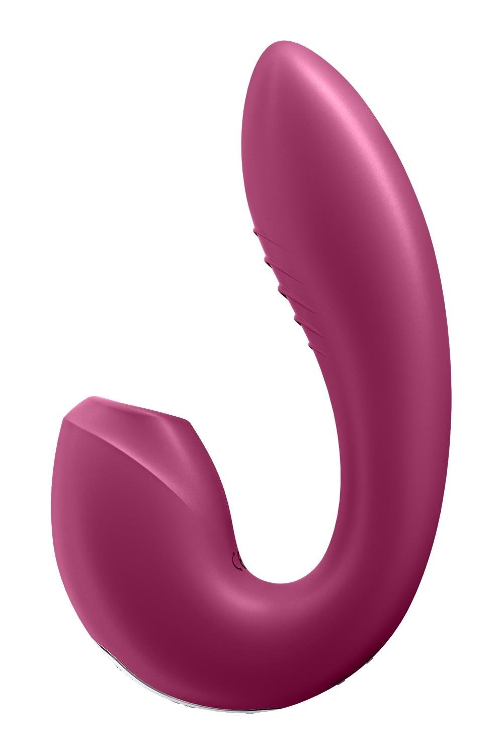 Подвійний смарт вібратор із вакуумною стимуляцією Satisfyer Sunray Connect App Berry бордовий