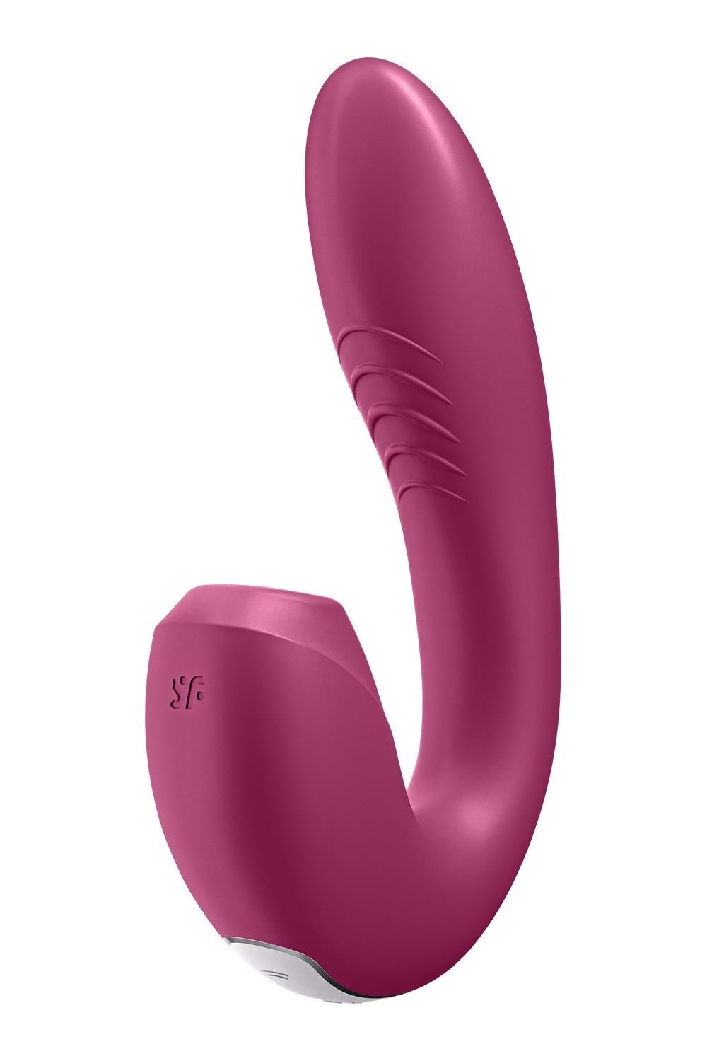 Подвійний смарт вібратор із вакуумною стимуляцією Satisfyer Sunray Connect App Berry бордовий