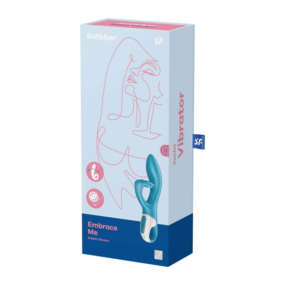 Вибратор кролик Satisfyer Embrace Me с тройным отростком для стимуляции клитора, голубой