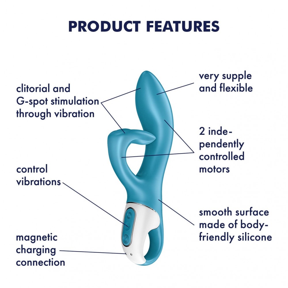 Вибратор кролик Satisfyer Embrace Me с тройным отростком для стимуляции клитора, голубой