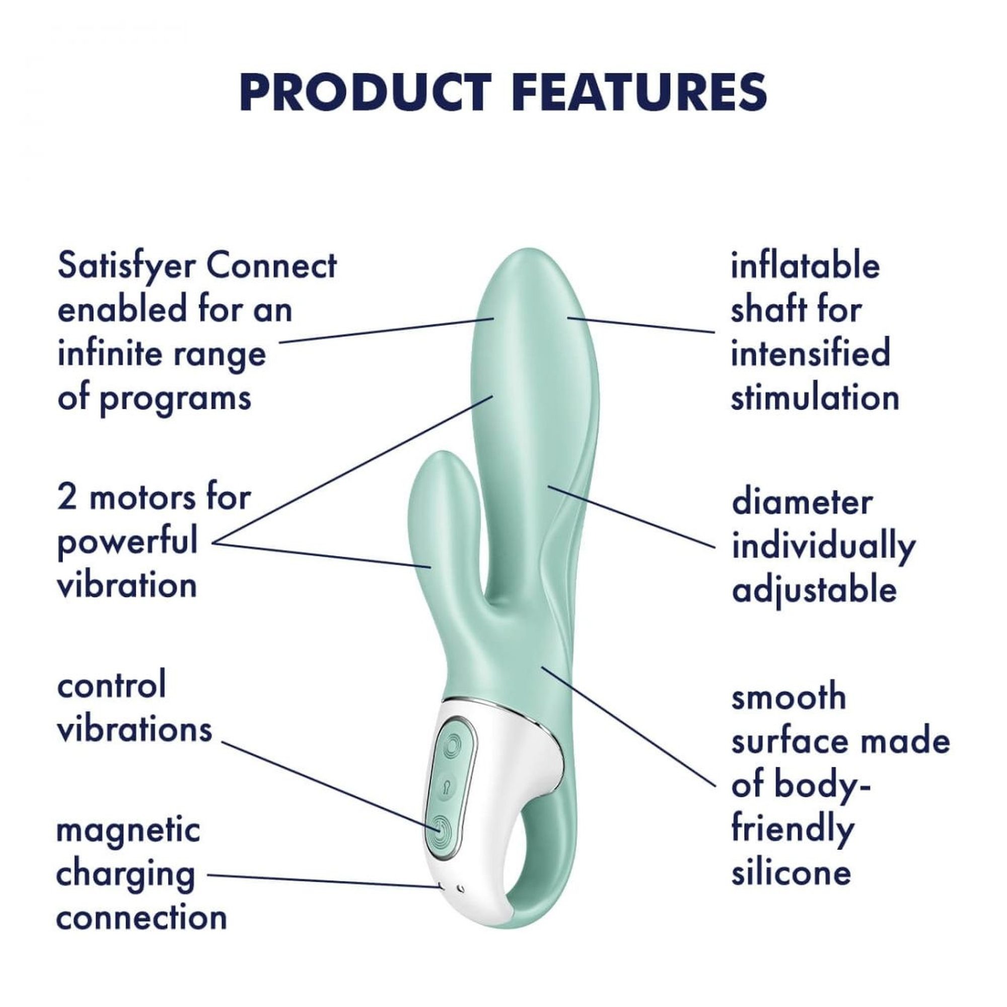 Надувний вібратор- кролик Satisfyer з функцією управління через додаток, м'ятний