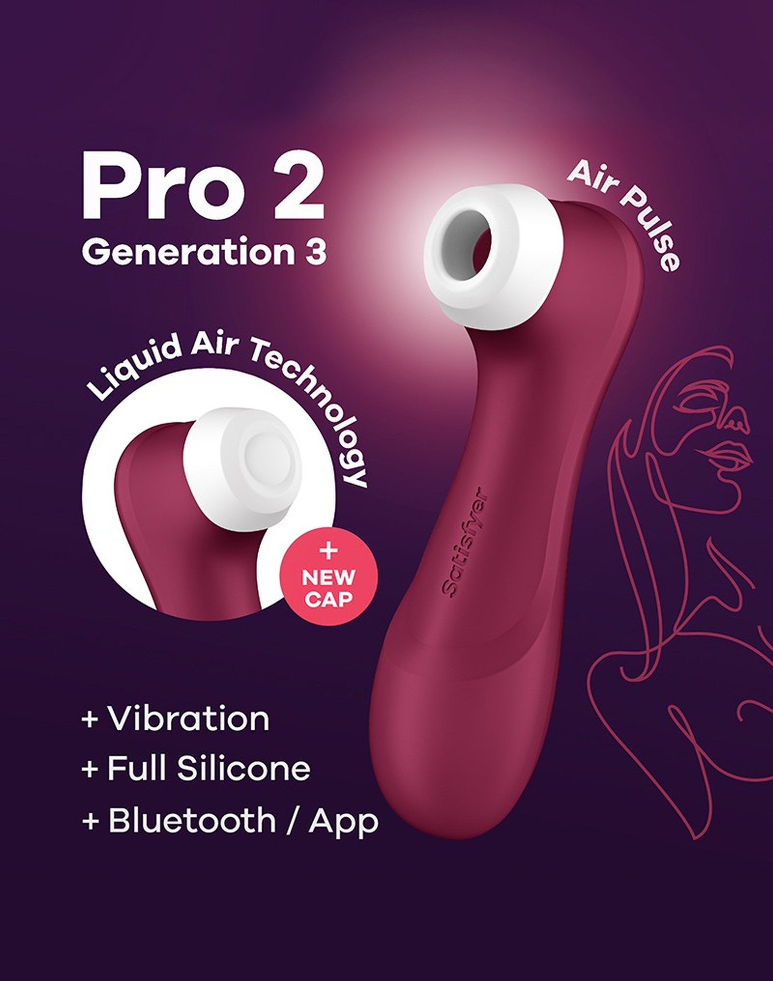 Вакуумний смарт стимулятор Satisfyer Pro 2 Generation 3 Liquid Air Technology, бордовий
