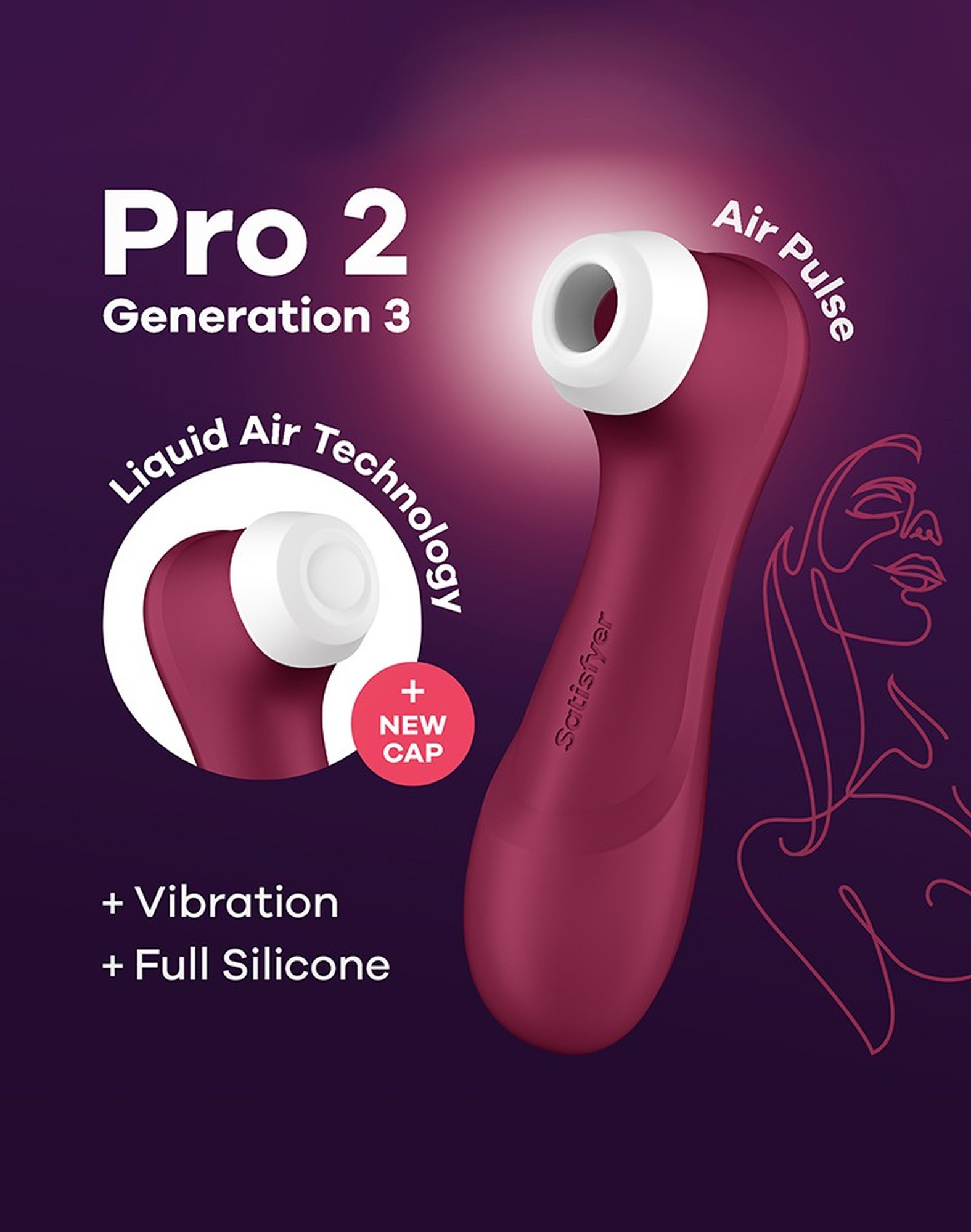 Вакуумний кліторальний стимулятор Satisfyer Pro 2 Generation 3 Satisfyer Liquid Air, бордовий