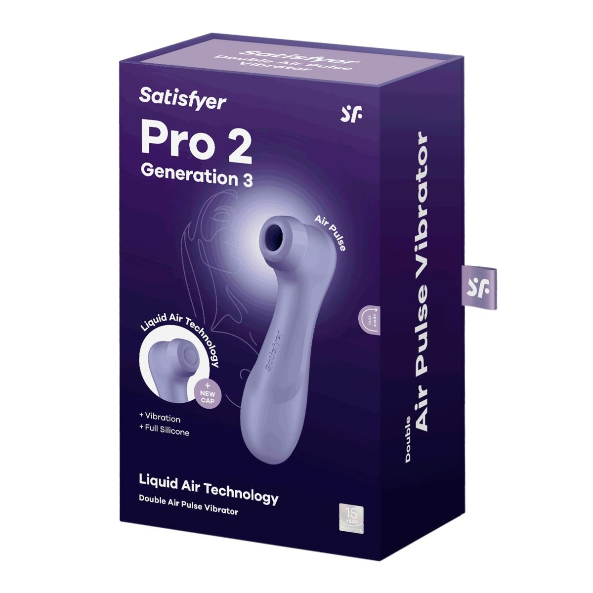 Вакуумний стимулятор клітора Satisfyer Pro 2 Generation 3 (у наборі дві силікон. насадки), фіолетовий