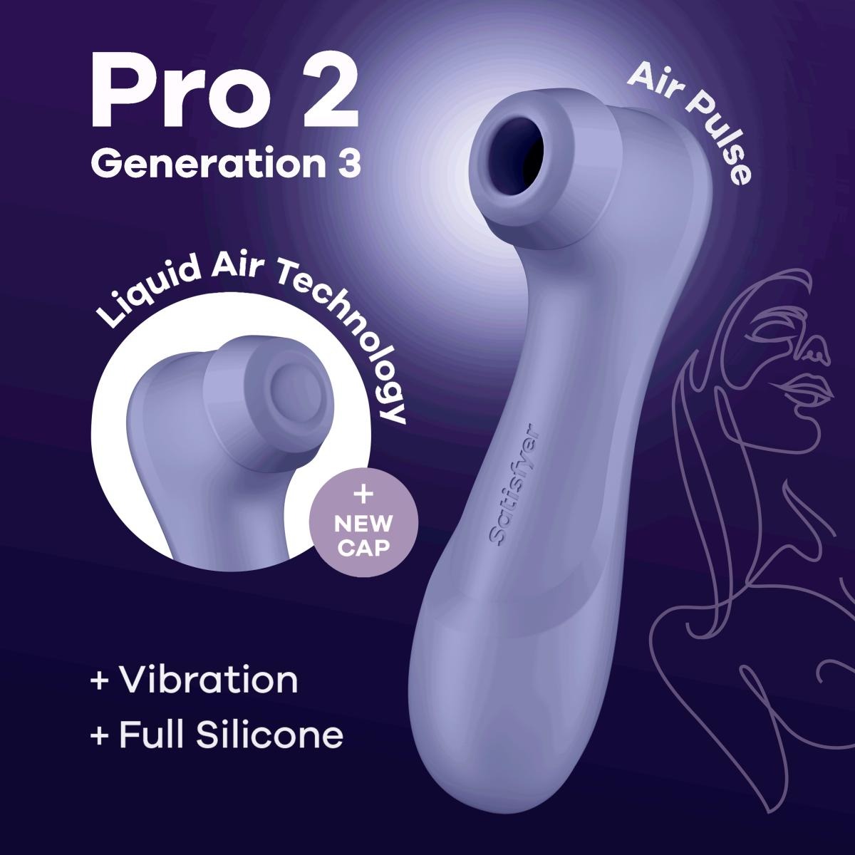 Вакуумний стимулятор клітора Satisfyer Pro 2 Generation 3 (у наборі дві силікон. насадки), фіолетовий
